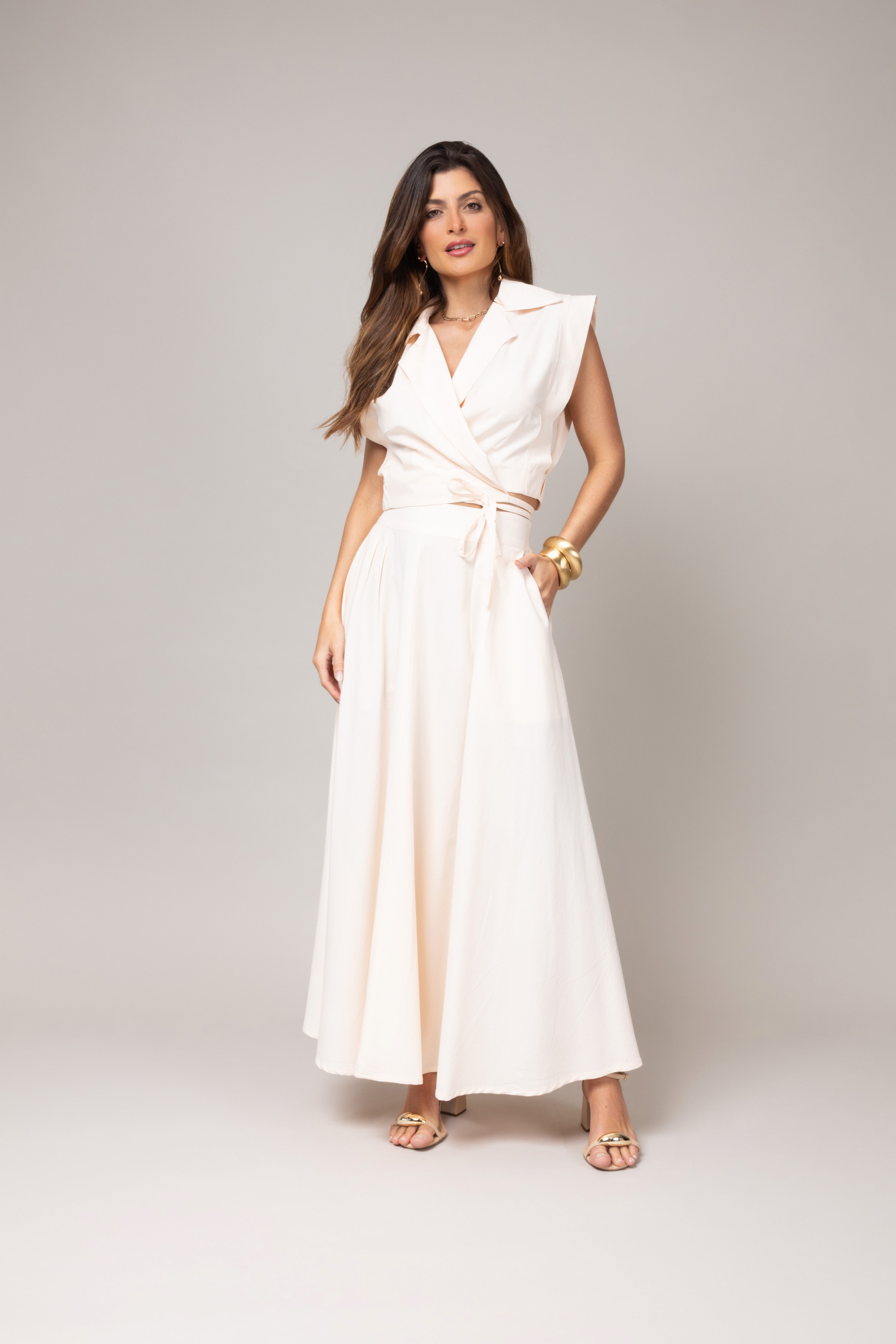 Conjunto Saia Longa e Blusa Transpassada