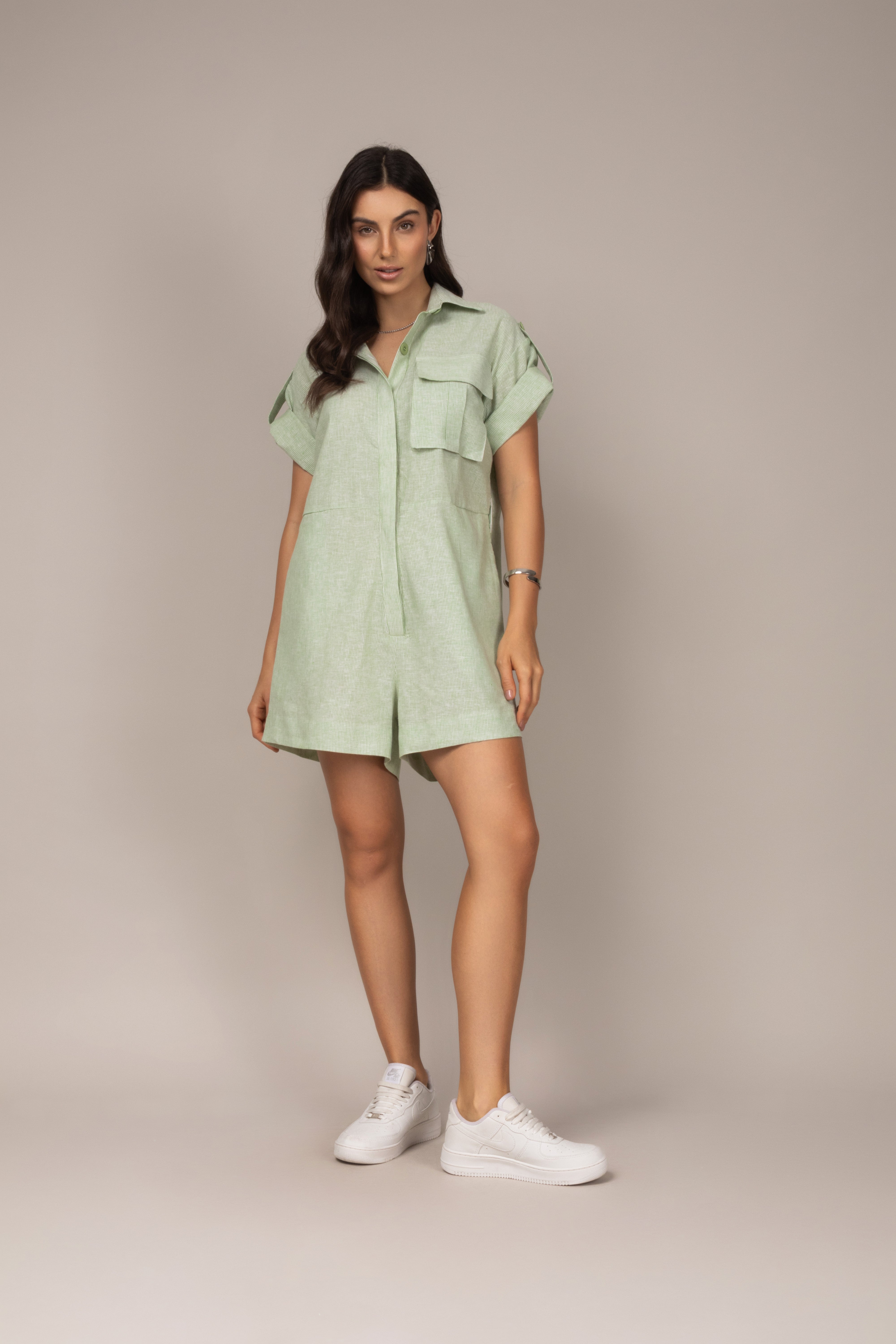 Macaquinho Camisa em Linho