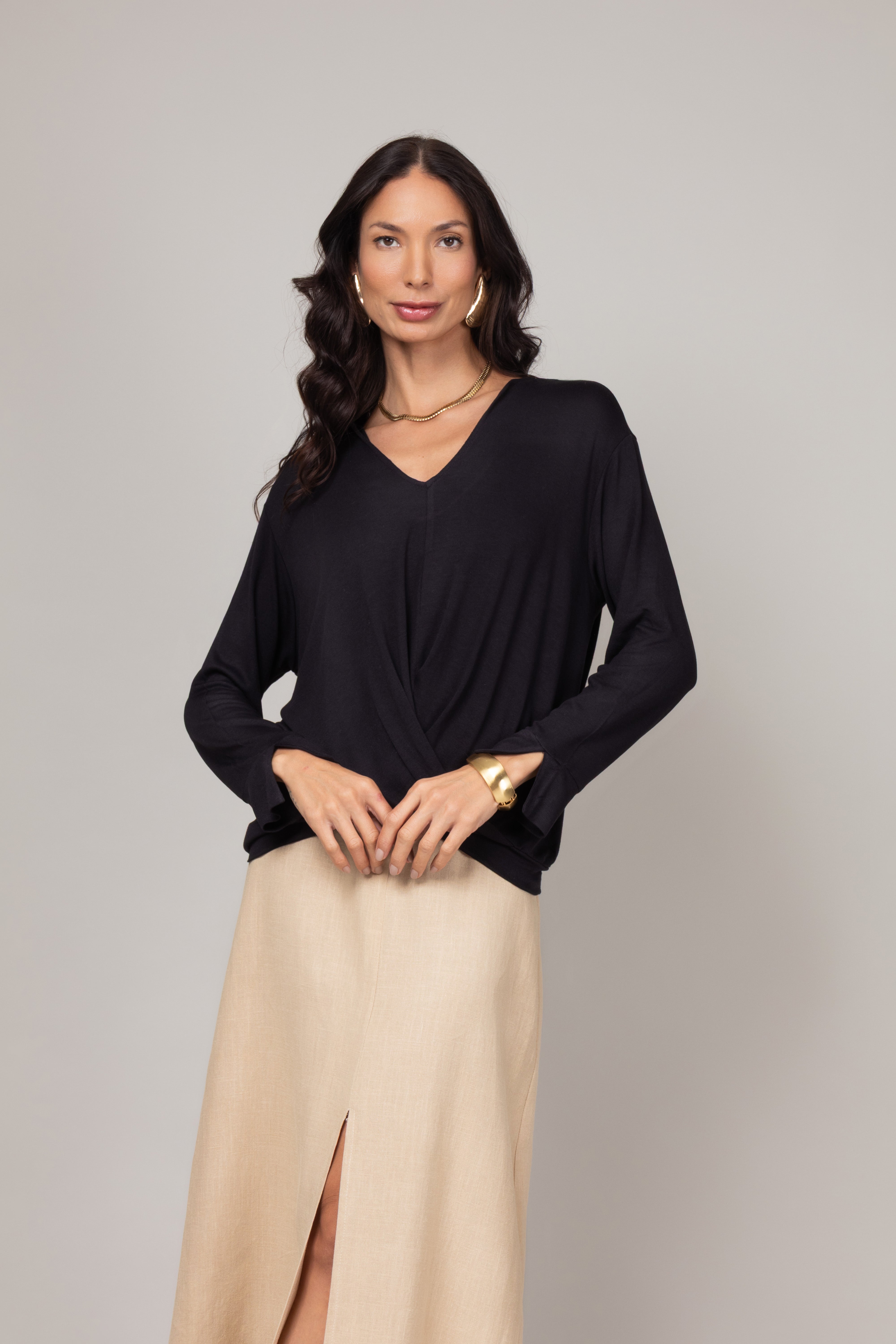 Blusa Manga Longa com Nó Frontal