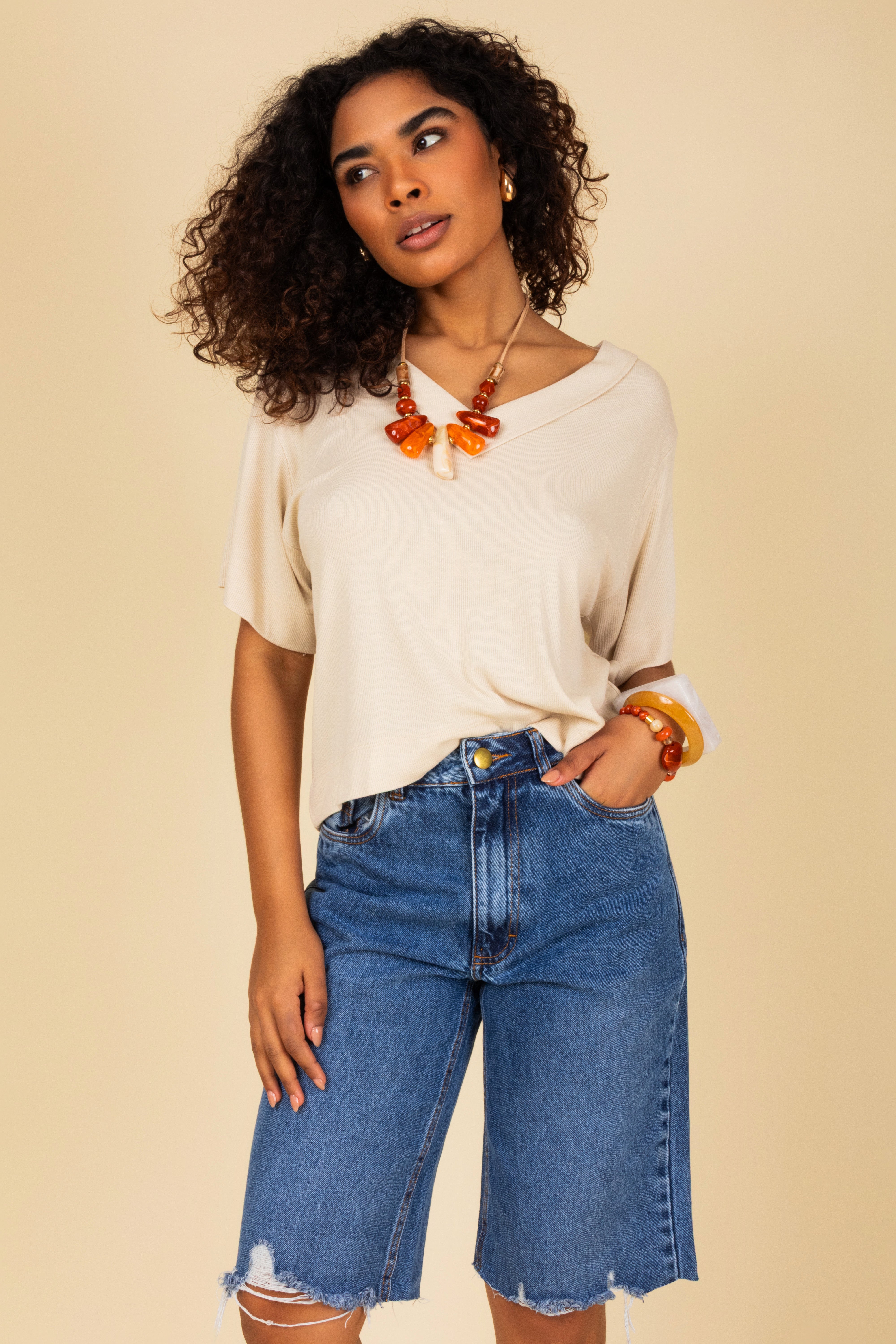 Blusa em Malha Decote V