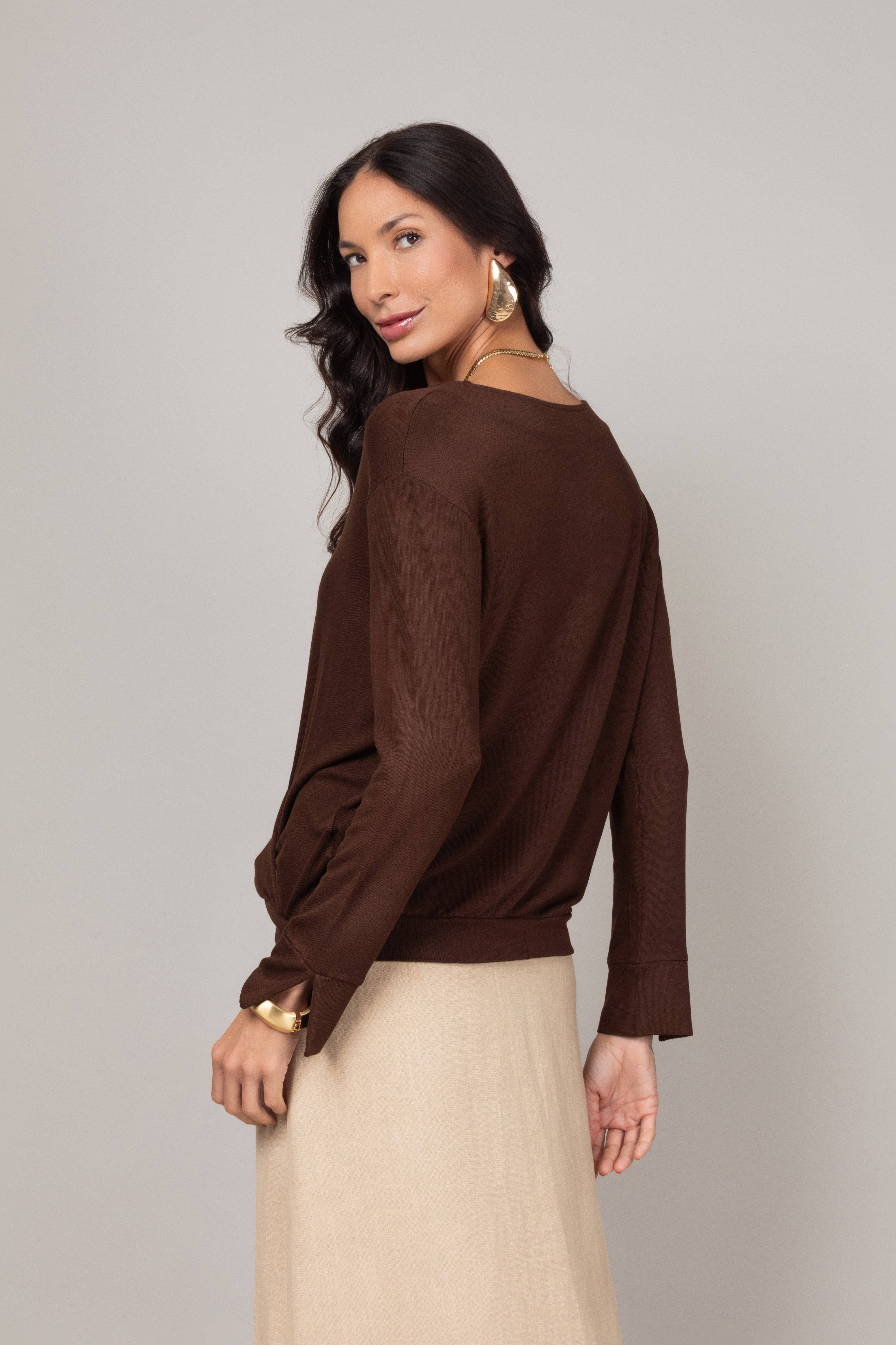 Blusa Manga Longa com Nó Frontal